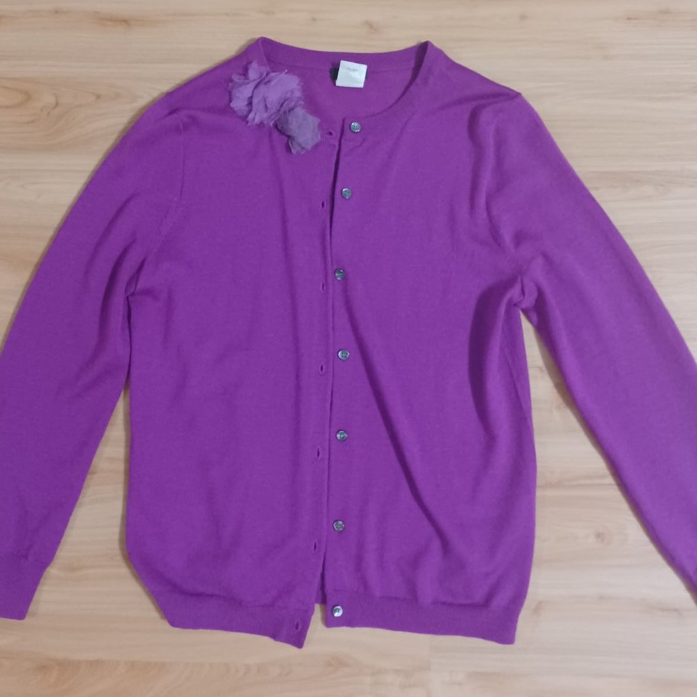 J crew purple cardigan 100% Merino Wool